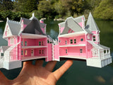 Small COLOR N-Scale Miniature Opening “The Pink Palace” Victorian House (1:150 Scale) with HINGE