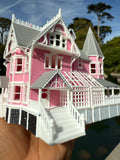 Small COLOR N-Scale Miniature Opening “The Pink Palace” Victorian House (1:150 Scale) with HINGE