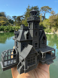 Opening Miniature N-Scale Practical Magic Victorian House Assembled with Hinge Sparkle Black