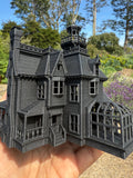Opening Miniature N-Scale Practical Magic Victorian House Assembled with Hinge Sparkle Black