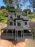 Opening Miniature N-Scale Practical Magic Victorian House Assembled with Hinge Sparkle Black