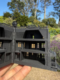Opening Miniature N-Scale Practical Magic Victorian House Assembled with Hinge Sparkle Black