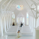 Small N-Scale White Church Assembled with Interiors Gothic Cathedral