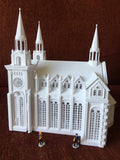 Small N-Scale White Church Assembled with Interiors Gothic Cathedral