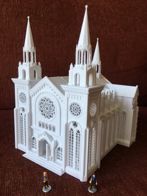 Miniature White Church Assembled with Interiors Gothic Cathedral