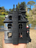 Black Miniature Haunted Halloween House/Mansion Victorian House 1:87 HO Scale