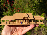 Brown N-Scale Frontier Train Depot Wood Color (w/Interiors) 1:160 by Gold Rush Bay