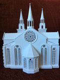 Small N-Scale White Church Assembled with Interiors Gothic Cathedral