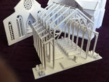 Small N-Scale White Church Assembled with Interiors Gothic Cathedral