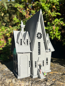 Small Gray Miniature N-Scale Gru Villain Victorian Gothic House Minion Mansion Built