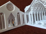 Small N-Scale White Church Assembled with Interiors Gothic Cathedral