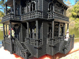 Black Miniature Haunted Halloween House/Mansion Victorian House 1:87 HO Scale