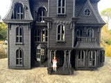 Black HO-Scale Miniature #37 Addams Family Mansion Wednesday Victorian House Built 1/87