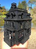 Black Miniature Haunted Halloween House/Mansion Victorian House 1:87 HO Scale