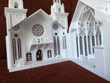 Small N-Scale White Church Assembled with Interiors Gothic Cathedral