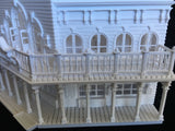 Miniature Old West #1 Saloon/Hotel Built Ready HO Scale Interiors Included White