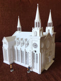 Small N-Scale White Church Assembled with Interiors Gothic Cathedral