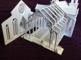 Small N-Scale White Church Assembled with Interiors Gothic Cathedral