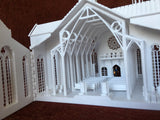 Small N-Scale White Church Assembled with Interiors Gothic Cathedral