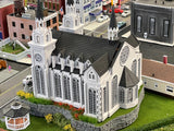 Small N-Scale White Church Assembled with Interiors Gothic Cathedral