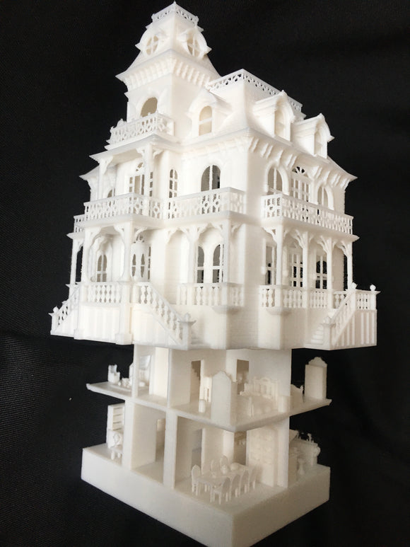 HO Scale White Miniature Victorian Collection #4 Mansion by Gold Rush Bay INCLUDING INTERIORS
