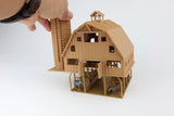 Miniature HO Scale 1:87 Wood Color Old West Barn+Silo Built W/ Interiors