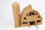 Miniature HO Scale 1:87 Wood Color Old West Barn+Silo Built W/ Interiors