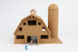 Miniature HO Scale 1:87 Wood Color Old West Barn+Silo Built W/ Interiors