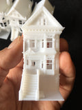 N-Scale Set of 4 Miniature Victorian Painted Ladies White Houses Assembled 1:160