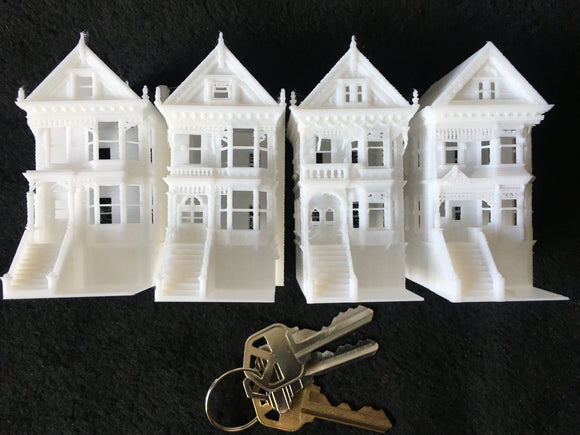 N-Scale Set of 4 Miniature Victorian Painted Ladies White Houses Assembled 1:160